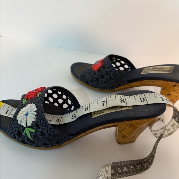 1970’s Vintage Hush Puppies Women's Navy Raffia Mules, Sz 8 - Picture 6 of 8
